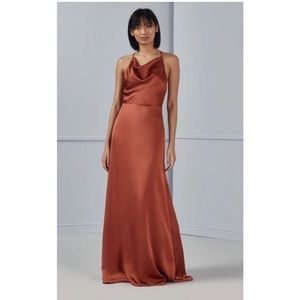 NWT Amsale Womens Alicia Maxi Cocktail Bridesmaid Dress In Cayenne | Size 4